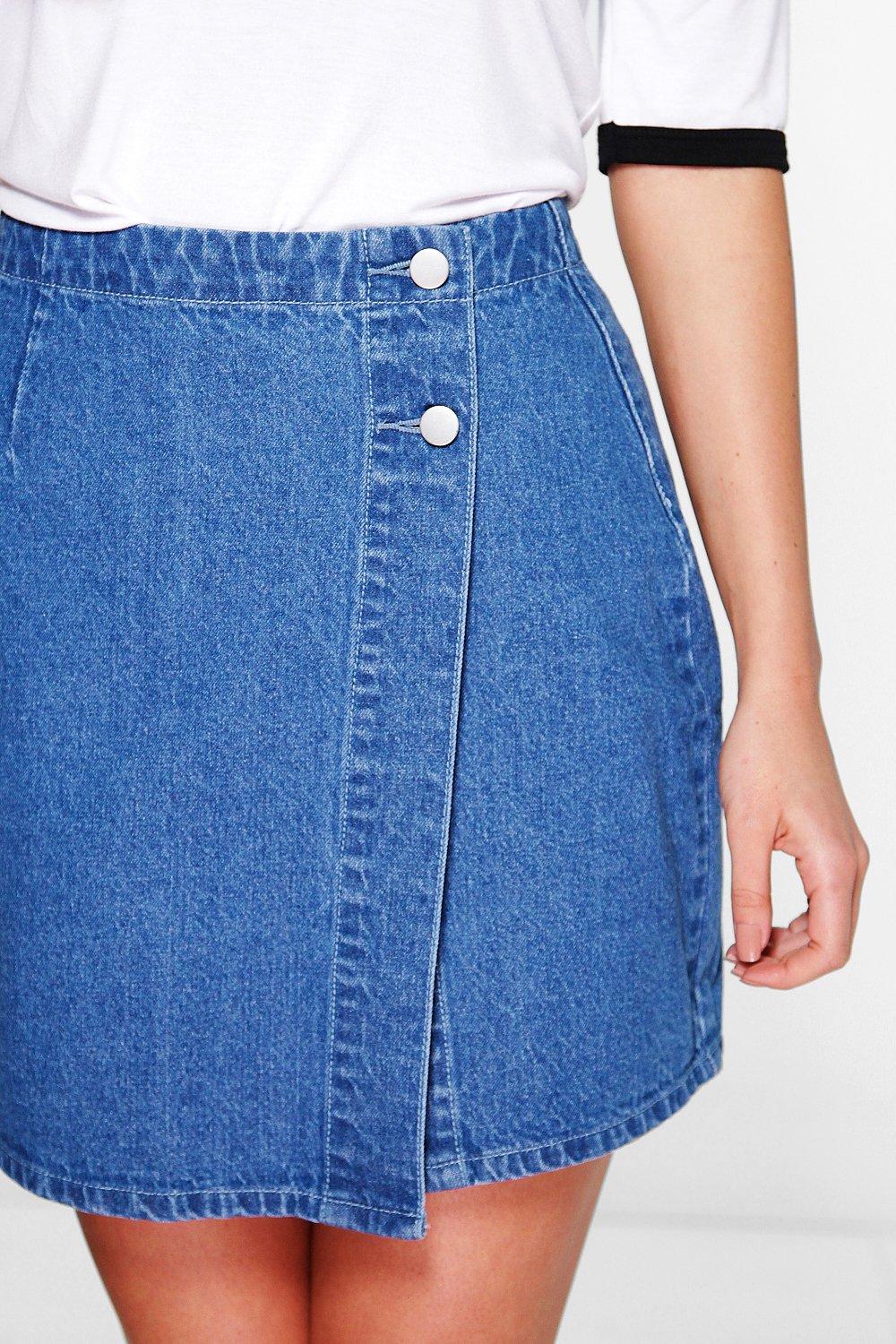 Isabella Wrap Front Denim Skirt boohoo NO